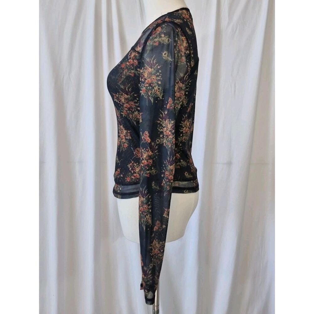 Natural Life Womens Black Floral Sloane Mesh Long Sleeve Top Small - Picture 6 of 9